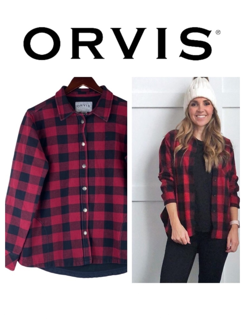 Orvis Large 12 14 Oversized Flannel Barn Jacket Coat Buffalo Plaid Red Black - Picture 1 of 5